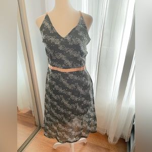 Free People Black Floral Slip Dress with Peach Belt